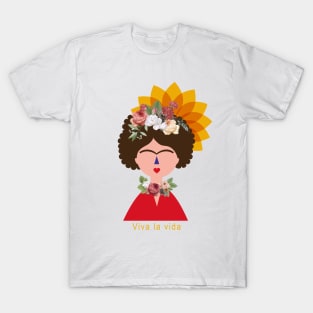Frida kahlo portrait mexican painter colorful flowers feminist feminism viva la vida T-Shirt